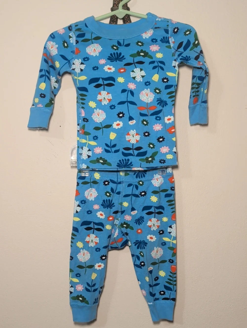 Hanna Andersson Scandi Garden Long John Pajamas Blue White Floral Size 6-12M